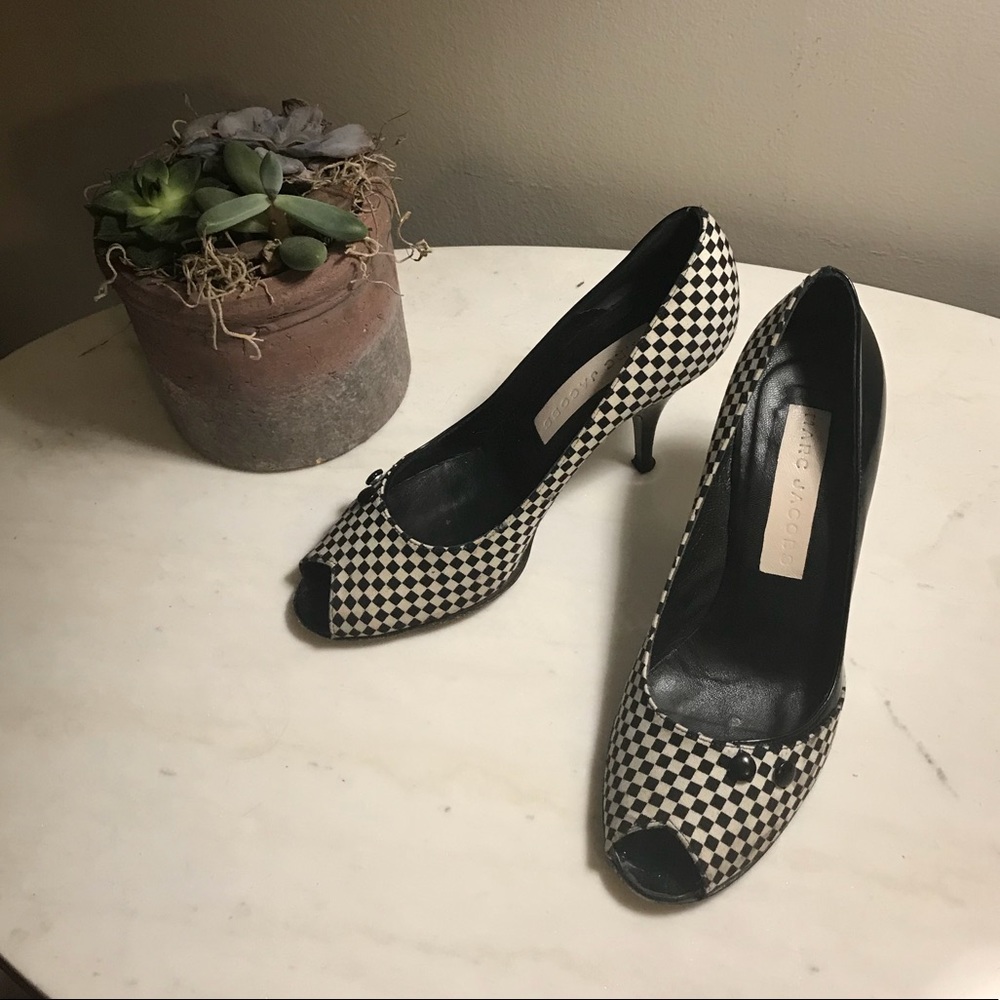 Marc By Marc Jacobs Checkered Open Toe Heels - image 1